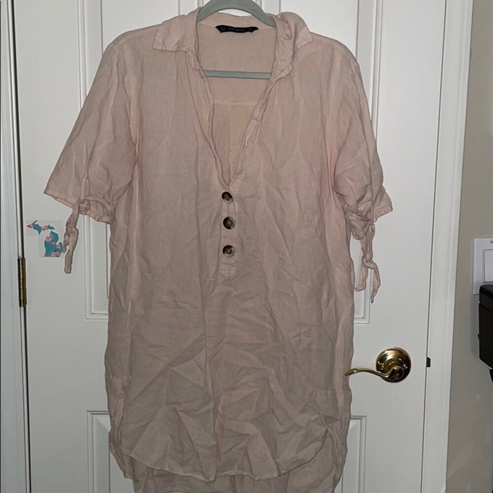 Zara Basic Pink Tunic With Buttons Collar Size Xs - image 3